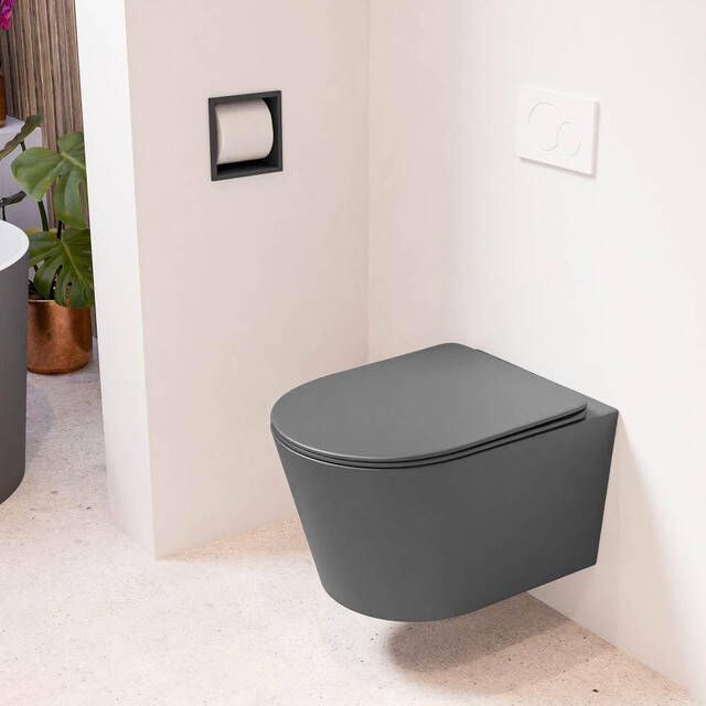 Mondiaz LAVIE wandclosetpack 36x53cm diepspoel rimless Dark grey (grijs) softclose quick-release toiletzitting Dark grey (grijs) LAVIEsetDgrDgr