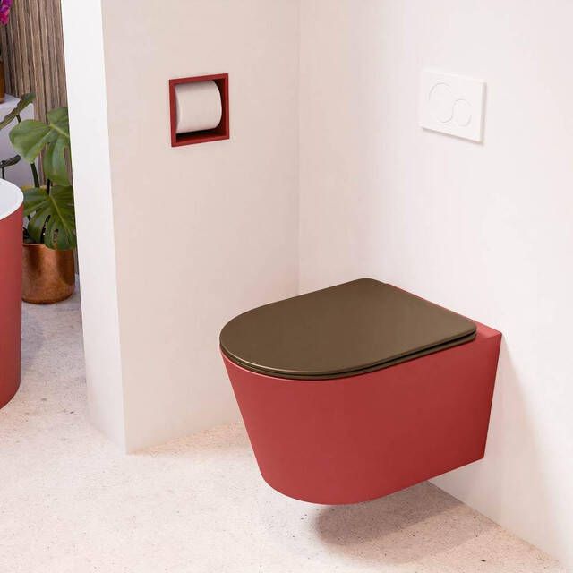 Mondiaz LAVIE wandclosetpack 36x53cm diepspoel rimless Fire (rood) softclose quick-release toiletzitting Rust (rood) LAVIEsetFirRus