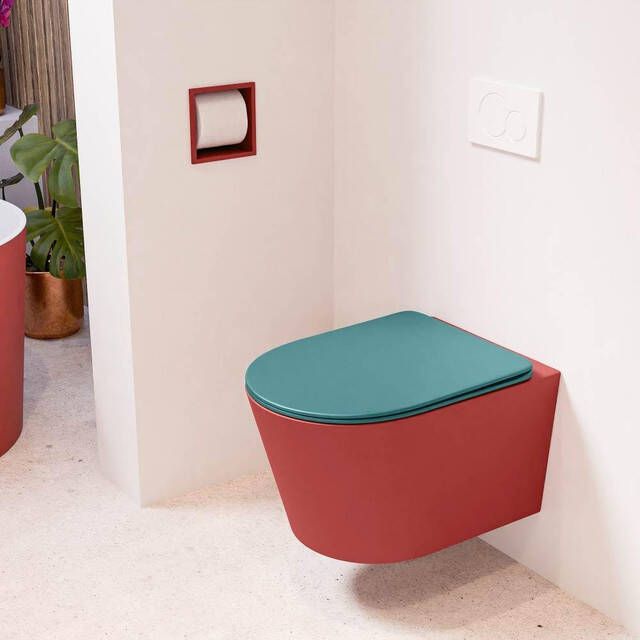 Mondiaz LAVIE wandclosetpack 36x53cm diepspoel rimless Fire (rood) softclose quick-release toiletzitting Smag (blauw) LAVIEsetFirSma