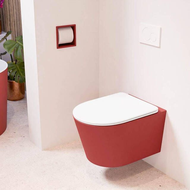 Mondiaz LAVIE wandclosetpack 36x53cm diepspoel rimless Fire (rood) softclose quick-release toiletzitting Talc (offwhite) LAVIEsetFirTal