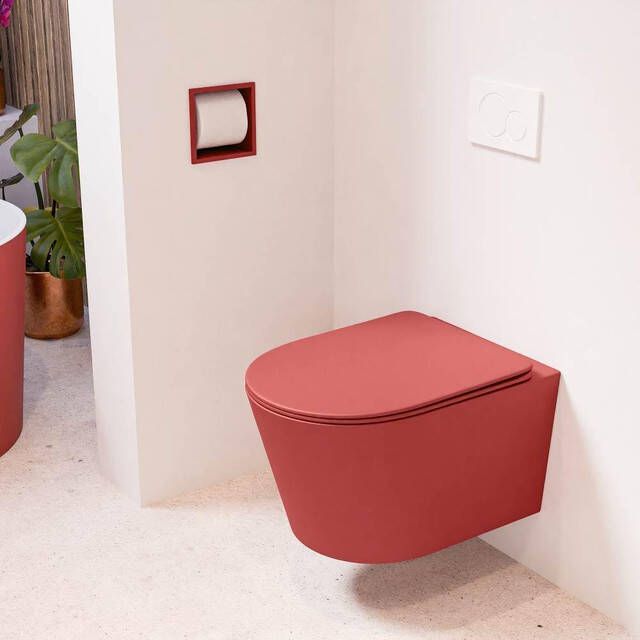 Mondiaz LAVIE wandclosetpack 36x53cm diepspoel rimless Fire (rood) softclose quick-release toiletzitting Fire (rood) LAVIEsetFirFir