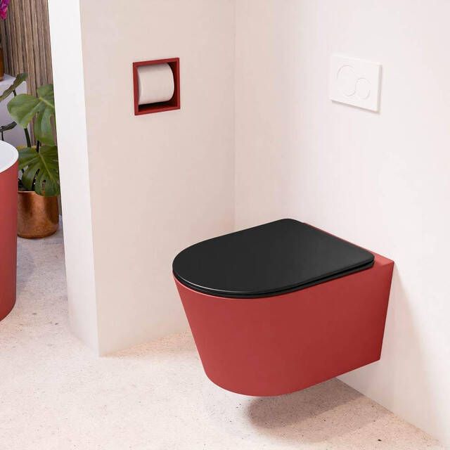 Mondiaz LAVIE wandclosetpack 36x53cm diepspoel rimless Fire (rood) softclose quick-release toiletzitting Urban (zwart) LAVIEsetFirUrb