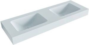 Mondiaz LEAF Clay vrijhangende solid surface wastafel 140cm dubbel rand 12cm 6011449491421