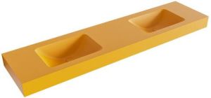 Mondiaz LEAF Ocher vrijhangende solid surface wastafel 190cm dubbel rand 12cm 6011645957905