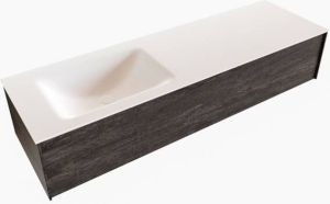 Zaro Lush onderkast 150cm in kleur DARK BROWN met 1 lade Push tot open geschikt voor linkse wastafel. Compleet met solid surface wastafel cloud M35217met 1 kraangat(en)