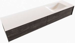 Zaro Lush onderkast 180cm in kleur DARK BROWN met 2 lades Push tot open geschikt voor rechtse wastafel. Compleet met solid surface wastafel cloud M63022met 0 kraangat(en)