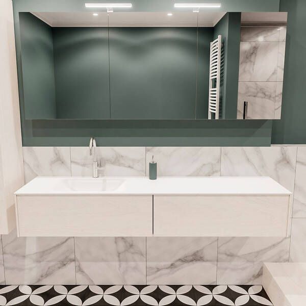 Zaro Lush onderkast 180cm in kleur UNDERLAYMENT met 2 lades Push tot open geschikt voor linkse wastafel. Compleet met solid surface wastafel cloud M63021met 1 kraangat(en)