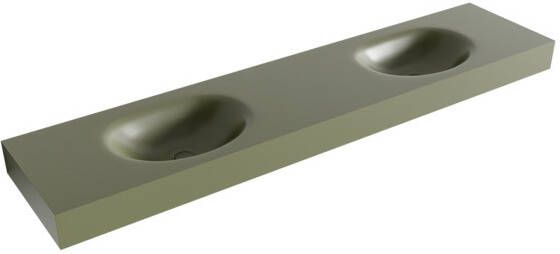 Mondiaz MOON Army vrijhangende solid surface wastafel 200cm dubbel rand 12cm XM49612Army