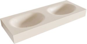 Mondiaz MOON Linen vrijhangende solid surface wastafel 120cm dubbel rand 12cm XM49476Linen