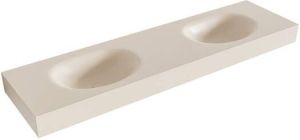 Mondiaz MOON Linen vrijhangende solid surface wastafel 170cm dubbel rand 12cm XM49600Linen