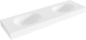Mondiaz MOON Talc vrijhangende solid surface wastafel 160cm dubbel rand 12cm XM49974Talc