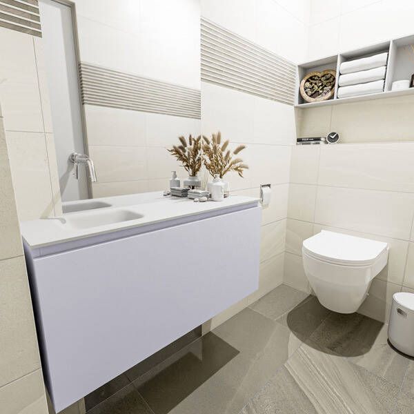 Mondiaz OLAN Toiletmeubel 100x30x40cm met 0 kraangaten 1 lades cale mat Wastafel Lex links Solid Surface Wit FK75342657