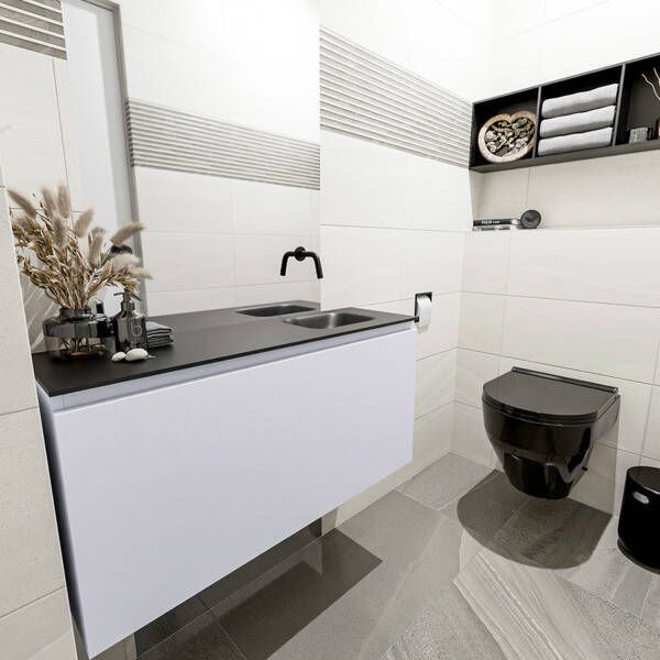 Mondiaz OLAN Toiletmeubel 100x30x40cm met 0 kraangaten 1 lades cale mat Wastafel Lex rechts Solid Surface Zwart FK75343007