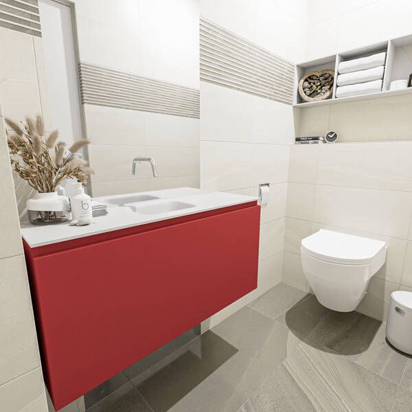 Mondiaz OLAN Toiletmeubel 100x30x40cm met 0 kraangaten 1 lades fire mat Wastafel Lex midden Solid Surface Zwart FK75342945