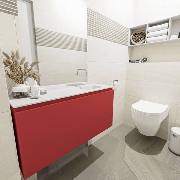 Mondiaz OLAN Toiletmeubel 100x30x40cm met 0 kraangaten 1 lades fire mat Wastafel Lex rechts Solid Surface Zwart FK75342949