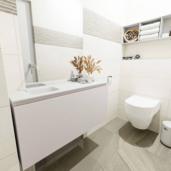 Mondiaz OLAN Toiletmeubel 100x30x40cm met 0 kraangaten 1 lades linen mat Wastafel Lex links Solid Surface Zwart FK75342976