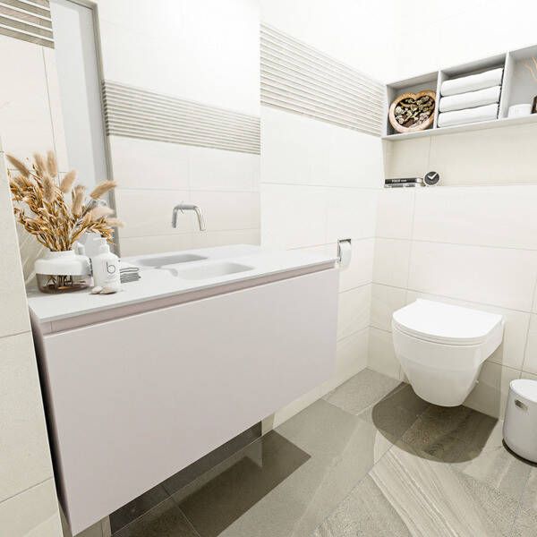 Mondiaz OLAN Toiletmeubel 100x30x40cm met 0 kraangaten 1 lades linen mat Wastafel Lex midden Solid Surface Wit FK75342626