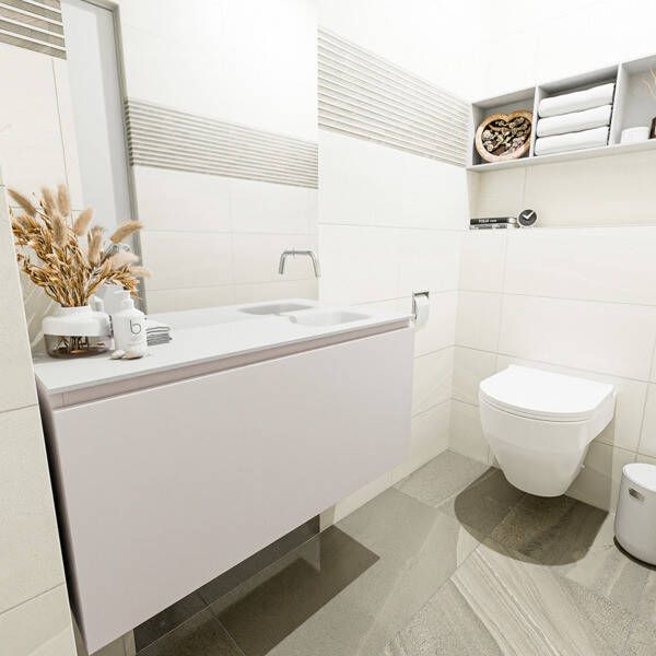 Mondiaz OLAN Toiletmeubel 100x30x40cm met 0 kraangaten 1 lades linen mat Wastafel Lex rechts Solid Surface Zwart FK75342978