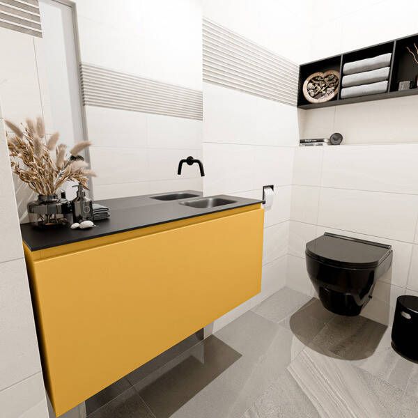 Mondiaz OLAN Toiletmeubel 100x30x40cm met 0 kraangaten 1 lades ocher mat Wastafel Lex rechts Solid Surface Zwart FK75342920