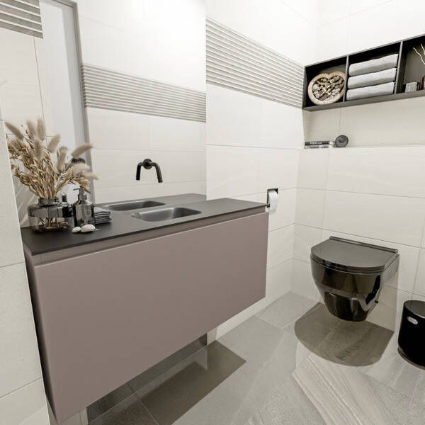 Mondiaz OLAN Toiletmeubel 100x30x40cm met 0 kraangaten 1 lades smoke mat Wastafel Lex midden Solid Surface Wit FK75342510