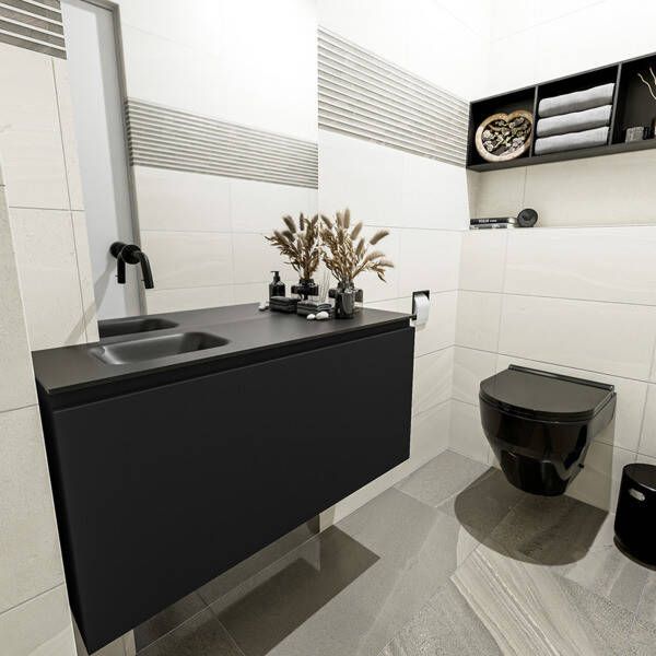 Mondiaz OLAN Toiletmeubel 100x30x40cm met 0 kraangaten 1 lades urban mat Wastafel Lex links Solid Surface Wit FK75342454