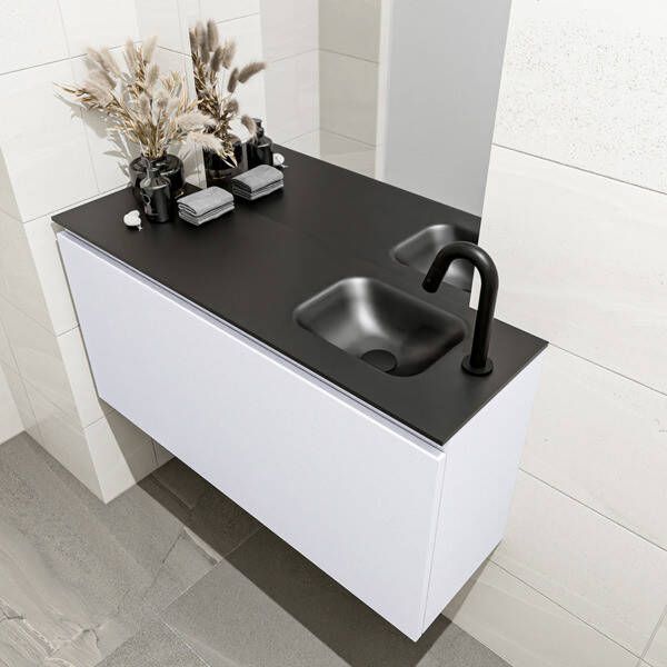 Mondiaz OLAN Toiletmeubel 100x30x40cm met 1 kraangaten 1 lades cale mat Wastafel Lex rechts Solid Surface Zwart FK75343006