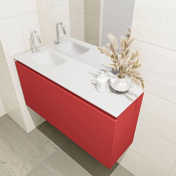 Mondiaz OLAN Toiletmeubel 100x30x40cm met 1 kraangaten 1 lades fire mat Wastafel Lex links Solid Surface Wit FK75342598