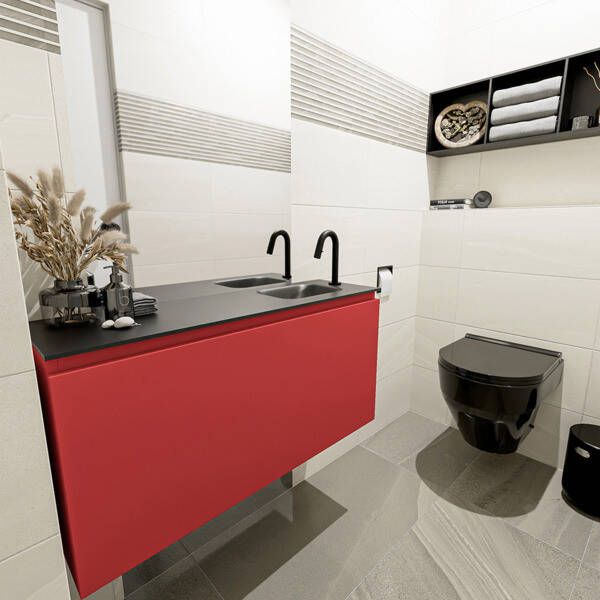 Mondiaz OLAN Toiletmeubel 100x30x40cm met 1 kraangaten 1 lades fire mat Wastafel Lex rechts Solid Surface Wit FK75342600