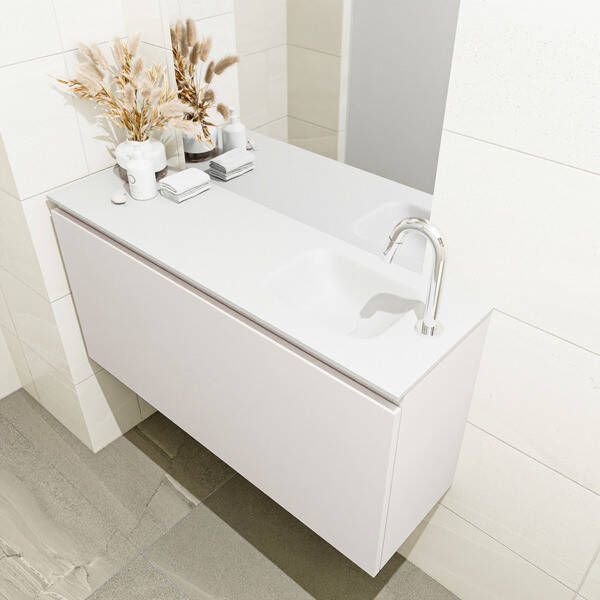 Mondiaz OLAN Toiletmeubel 100x30x40cm met 1 kraangaten 1 lades linen mat Wastafel Lex rechts Solid Surface Zwart FK75342977