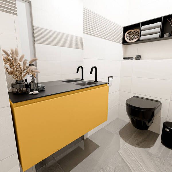 Mondiaz OLAN Toiletmeubel 100x30x40cm met 1 kraangaten 1 lades ocher mat Wastafel Lex rechts Solid Surface Zwart FK75342919