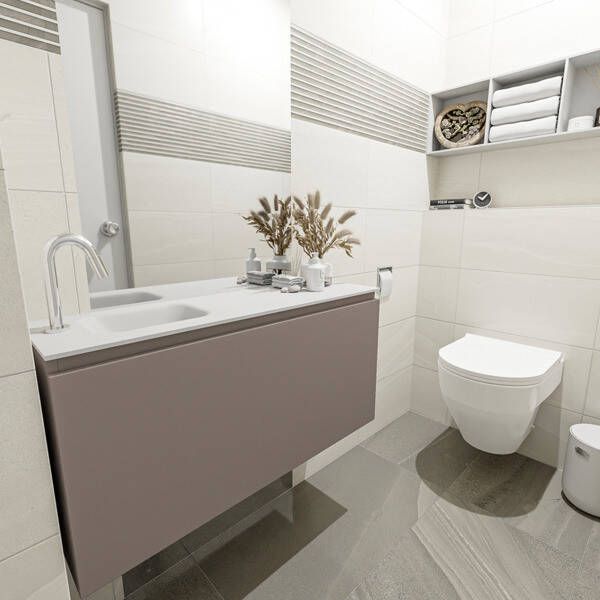 Mondiaz OLAN Toiletmeubel 100x30x40cm met 1 kraangaten 1 lades smoke mat Wastafel Lex links Solid Surface Wit FK75342511
