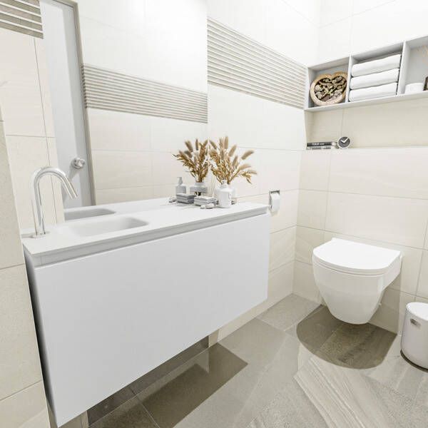 Mondiaz OLAN Toiletmeubel 100x30x40cm met 1 kraangaten 1 lades talc mat Wastafel Lex links Solid Surface Zwart FK75342772