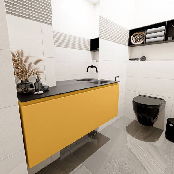 Mondiaz OLAN Toiletmeubel 120x30x40cm met 0 kraangaten 1 lades ocher mat Wastafel Lex rechts Solid Surface Zwart FK75342926