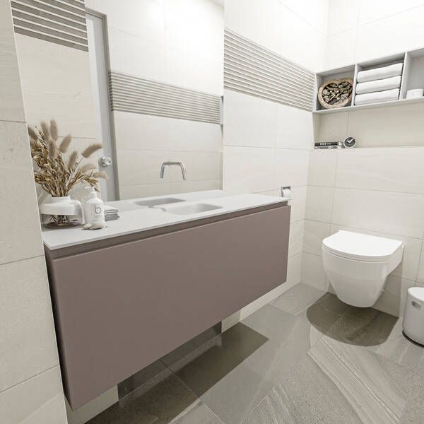 Mondiaz OLAN Toiletmeubel 120x30x40cm met 0 kraangaten 1 lades smoke mat Wastafel Lex midden Solid Surface Zwart FK75342864