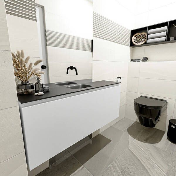 Mondiaz OLAN Toiletmeubel 120x30x40cm met 0 kraangaten 1 lades talc mat Wastafel Lex midden Solid Surface Zwart FK75342777