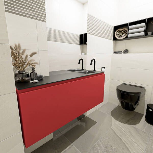 Mondiaz OLAN Toiletmeubel 120x30x40cm met 1 kraangaten 1 lades fire mat Wastafel Lex rechts Solid Surface Zwart FK75342954