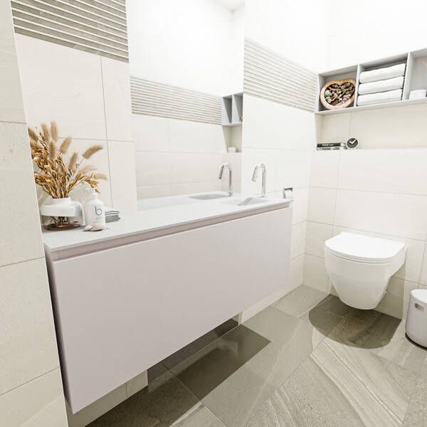 Mondiaz OLAN Toiletmeubel 120x30x40cm met 1 kraangaten 1 lades linen mat Wastafel Lex rechts Solid Surface Wit FK75342635