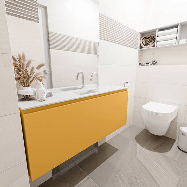 Mondiaz OLAN Toiletmeubel 120x30x40cm met 1 kraangaten 1 lades ocher mat Wastafel Lex midden Solid Surface Wit FK75342573