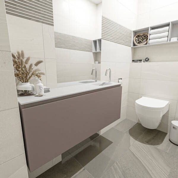 Mondiaz OLAN Toiletmeubel 120x30x40cm met 1 kraangaten 1 lades smoke mat Wastafel Lex rechts Solid Surface Zwart FK75342867