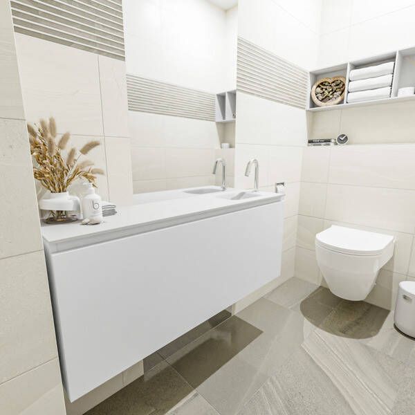 Mondiaz OLAN Toiletmeubel 120x30x40cm met 1 kraangaten 1 lades talc mat Wastafel Lex rechts Solid Surface Zwart FK75342780