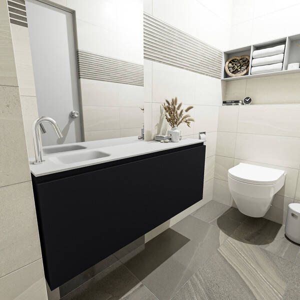 Mondiaz OLAN Toiletmeubel 120x30x40cm met 1 kraangaten 1 lades urban mat Wastafel Lex links Solid Surface Zwart FK75342807