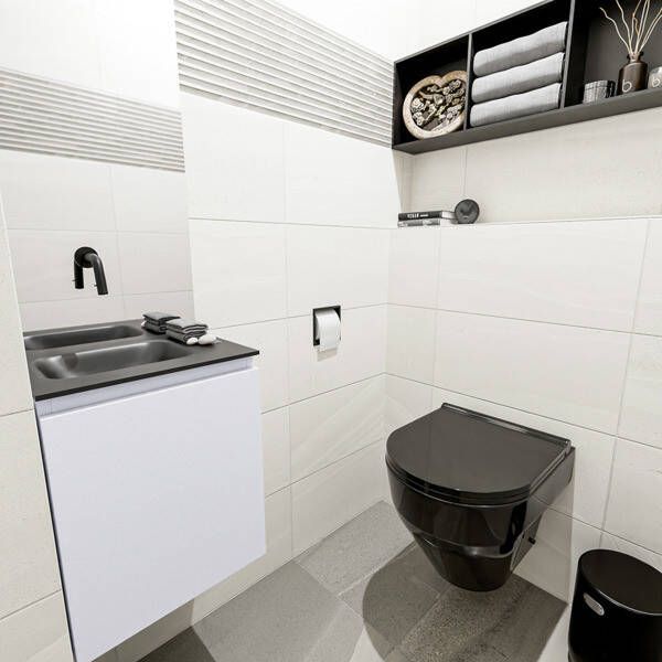 Mondiaz OLAN Toiletmeubel 40x30x40cm met 0 kraangaten 1 lades cale mat Wastafel Lex links Solid Surface Zwart FK75342987