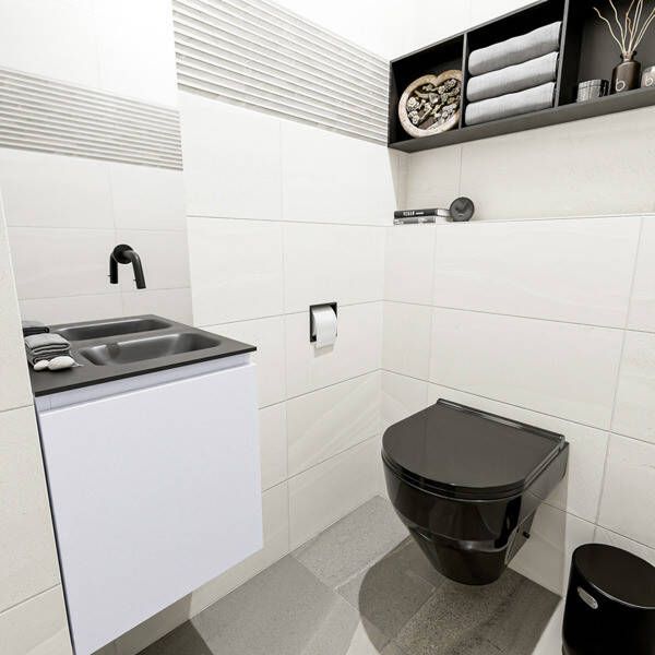 Mondiaz OLAN Toiletmeubel 40x30x40cm met 0 kraangaten 1 lades cale mat Wastafel Lex rechts Solid Surface Zwart FK75342989
