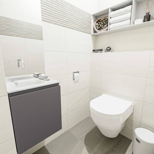Mondiaz OLAN Toiletmeubel 40x30x40cm met 0 kraangaten 1 lades dark grey mat Wastafel Lex links Solid Surface Zwart FK75342813