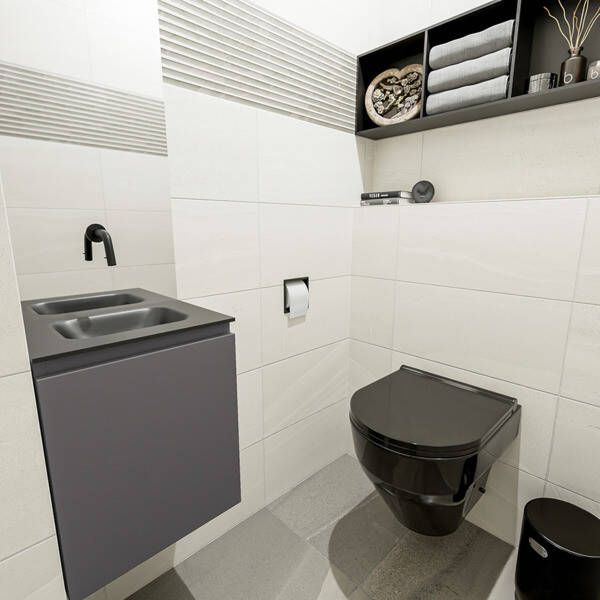 Mondiaz OLAN Toiletmeubel 40x30x40cm met 0 kraangaten 1 lades dark grey mat Wastafel Lex midden Solid Surface Zwart FK75342811