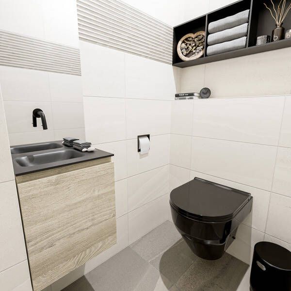 Mondiaz OLAN Toiletmeubel 40x30x40cm met 0 kraangaten 1 lades light brown grey mat Wastafel Lex links Solid Surface Zwart FK75343074