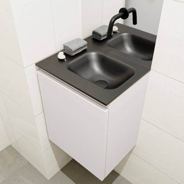 Mondiaz OLAN Toiletmeubel 40x30x40cm met 0 kraangaten 1 lades linen mat Wastafel Lex rechts Solid Surface Zwart FK75342960