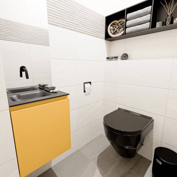 Mondiaz OLAN Toiletmeubel 40x30x40cm met 0 kraangaten 1 lades ocher mat Wastafel Lex links Solid Surface Wit FK75342552