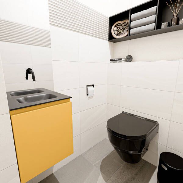 Mondiaz OLAN Toiletmeubel 40x30x40cm met 0 kraangaten 1 lades ocher mat Wastafel Lex midden Solid Surface Zwart FK75342898