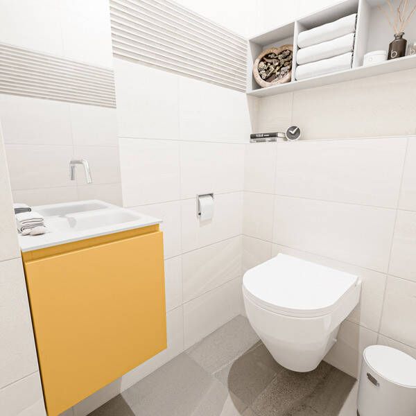 Mondiaz OLAN Toiletmeubel 40x30x40cm met 0 kraangaten 1 lades ocher mat Wastafel Lex rechts Solid Surface Zwart FK75342902